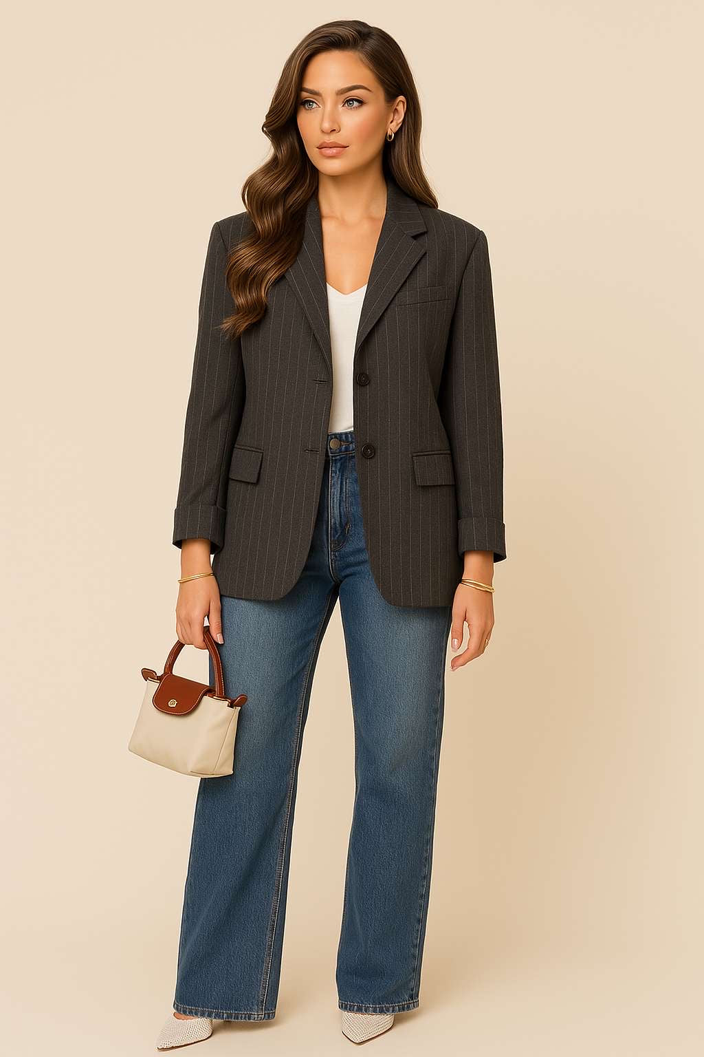 Oversized Pinstripe Blazer - donker grijs